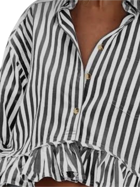Cicy Bell Tops - Cicy Bell NWT Striped Button-Front Ruffle Hem Top - Tan & White